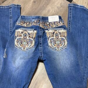 Western Blue Embroidered Blue Jeans